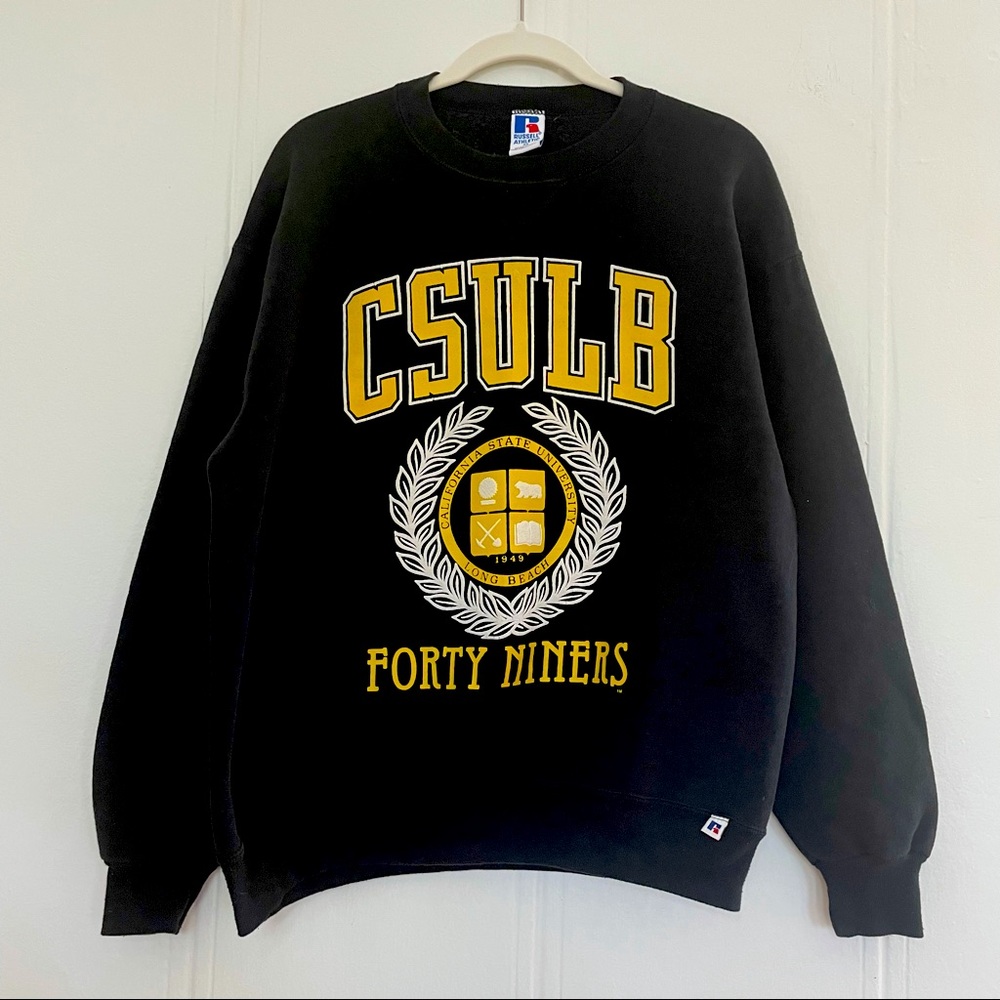 Vintage 90s Russell CSULB Crewneck Sweatshirt, Black, MiUSA